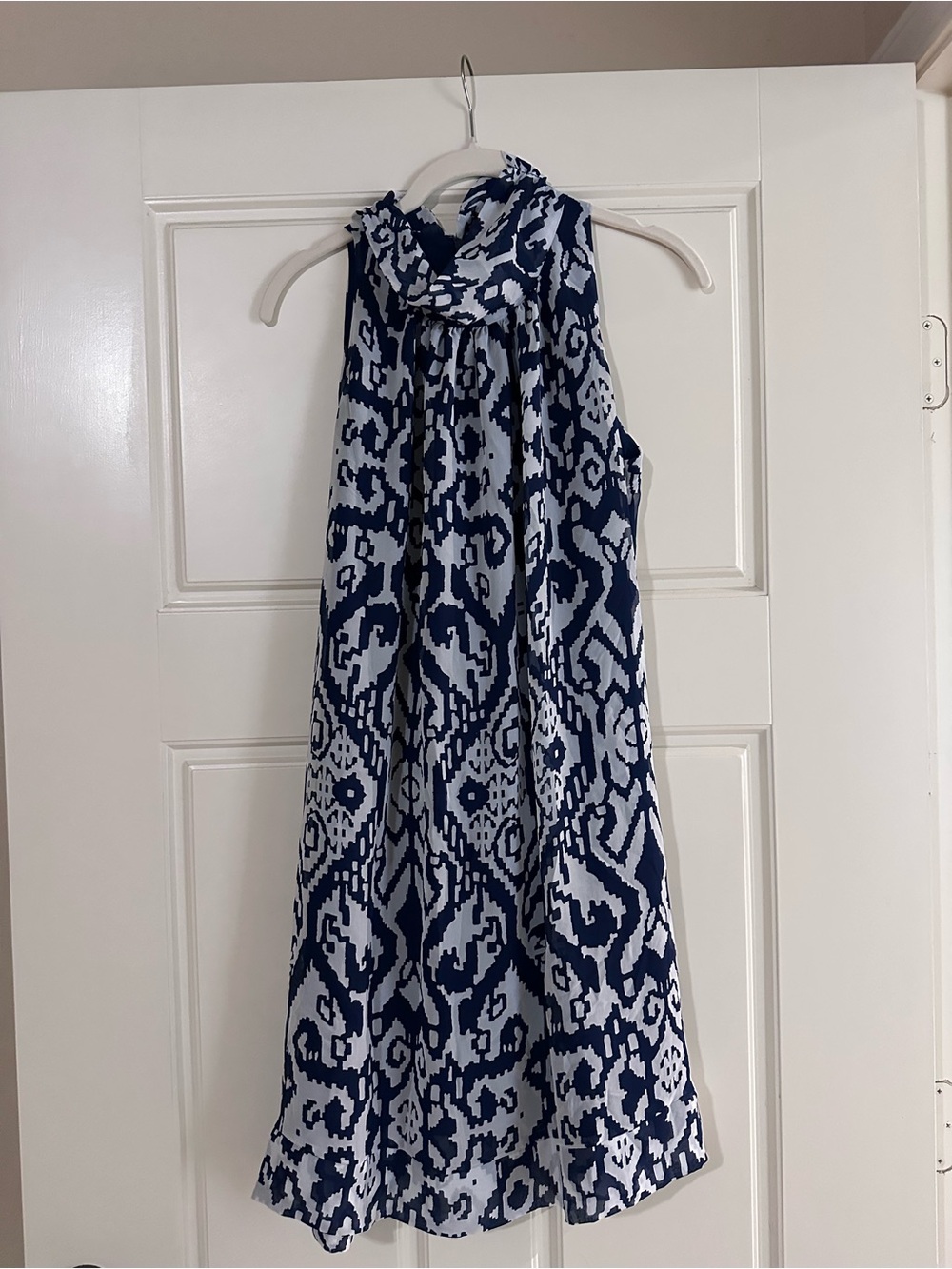 eva mendes for New York & Company Navy and White Halter Midi Dress